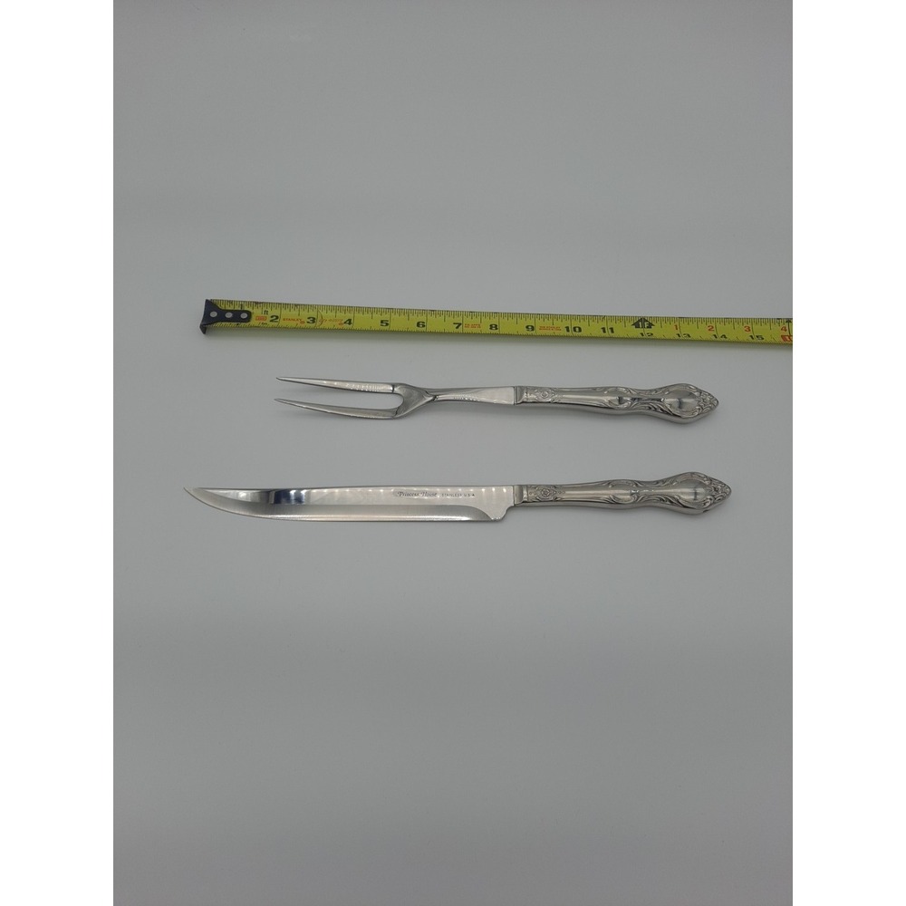 Princess House stainless steel U.S.A. carving knife and fork set, very ornate